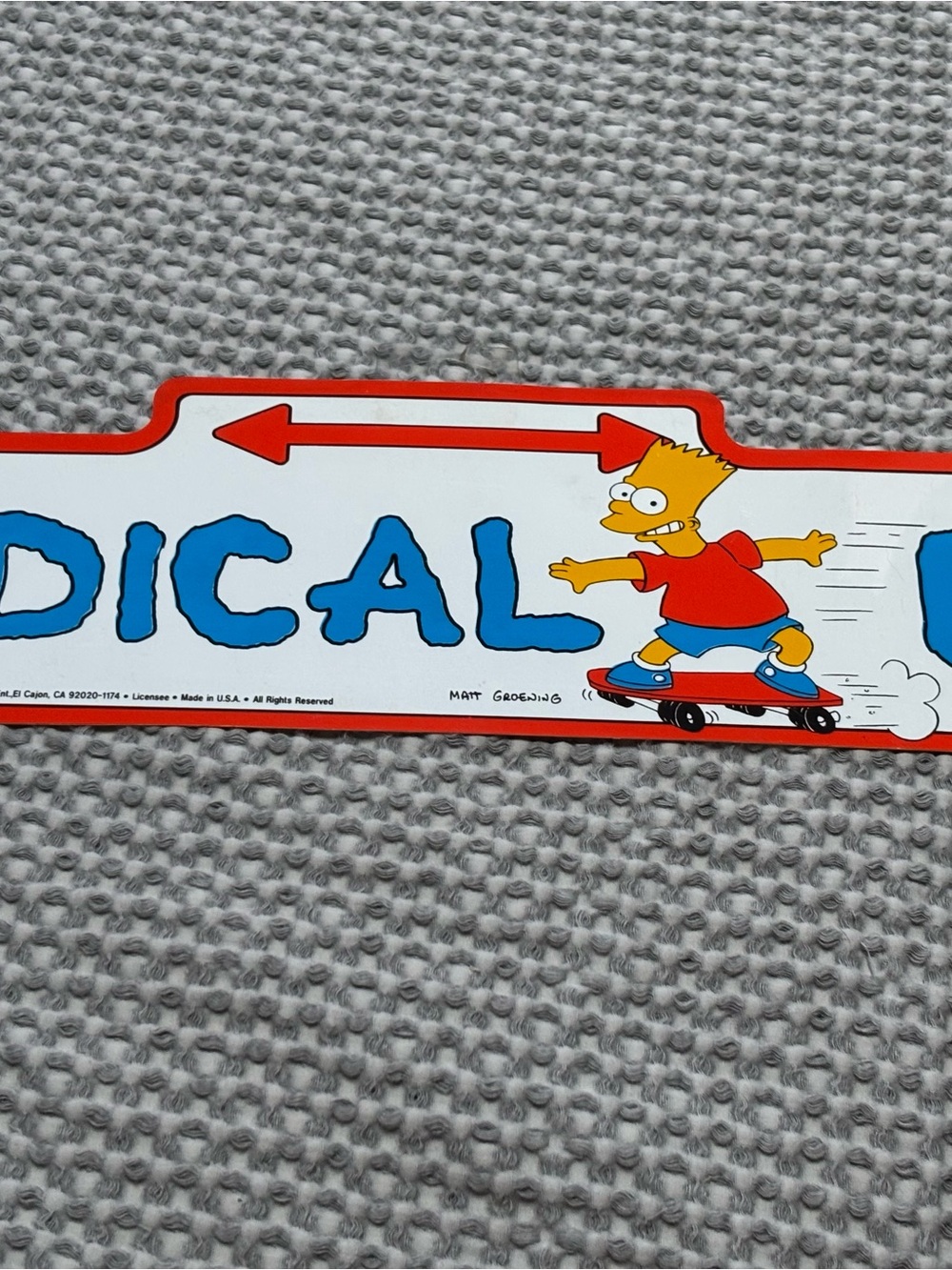 Vintage 1990 The Simpsons Radical Road Parking Sign Decor Bart 18”x 5”